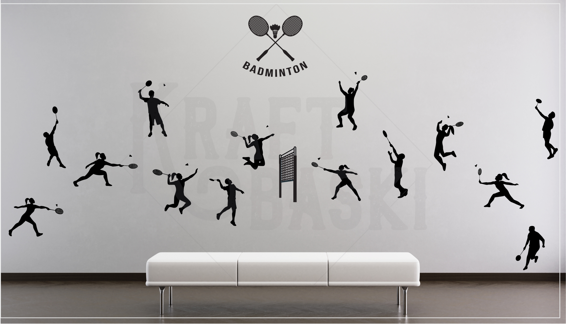 Badminton Karma Silüet Duvar Etiketi Seti – 11 Parça