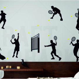 Erkek Tenis Silüet Duvar Etiketi Seti – 9 Parça